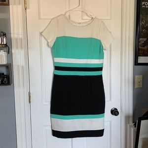 White/green/black color block body on dress